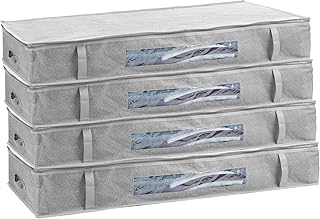 2friends Unterbettkommode 4er Set - je ca. 100 l Fassungsvolumen; 100x50x15 cm, Aufbewahrungstasche für Decken und Kissen - mit Sichtfenster, grau