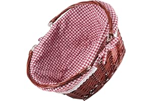 ZOENHOU Brown Red-plaid Wicker Gift Empty Basket, Hand-Woven Large Favors Storage Willow Picnic Basket with Handles for Fruit Vegetable Picking Egg Candy Gathering Valentines