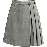 Ladyful Womens Tweed Knee Length Skirt A Line Fall Winter High Waisted Pleated Casual Cute Skirt Y2k Cozy Bottom Outfit