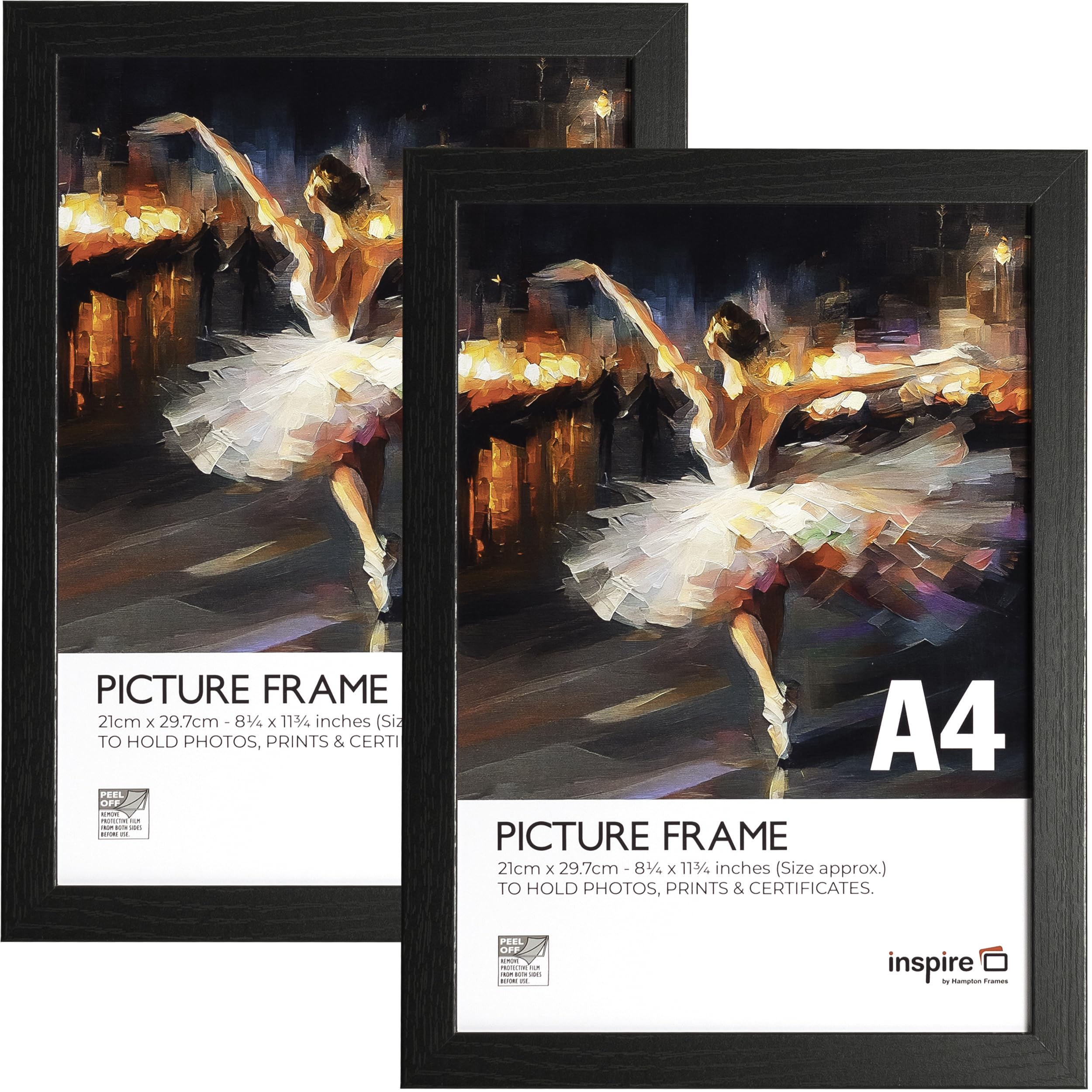 Inspire By Hampton WELFORD A4 (21x30cm) Black Poster Frame Acrylic (Non-Glass) Front Pack of 2