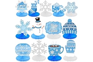 C L COOPER LIFE 13Pcs Winter Party Table Decorations Snowflake Snowman Honeycomb Centerpieces for Frozen Party Winter It's Snowing Theme Birthday Party Baby is Cold Outside Party Supplies