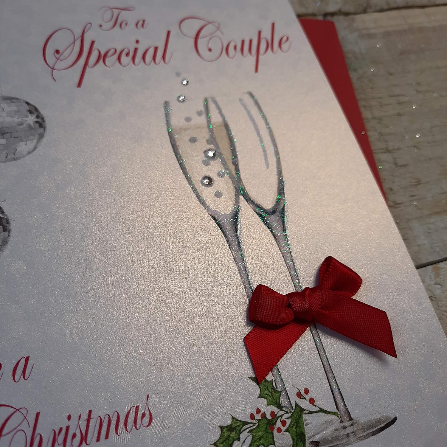 White Cotton Cards To A Special Couple Have A Sparkling Handmade Christmas Card (Champagne Flutes) Code x14-62 - Image 4