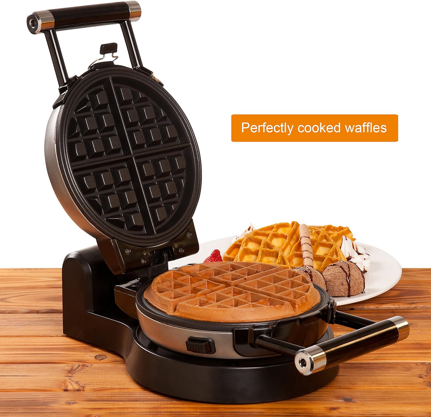 Secura Upgrade Automatic 360 Rotating Non-Stick Belgian Waffle Maker w/Removable Plates: Kitchen & Dining