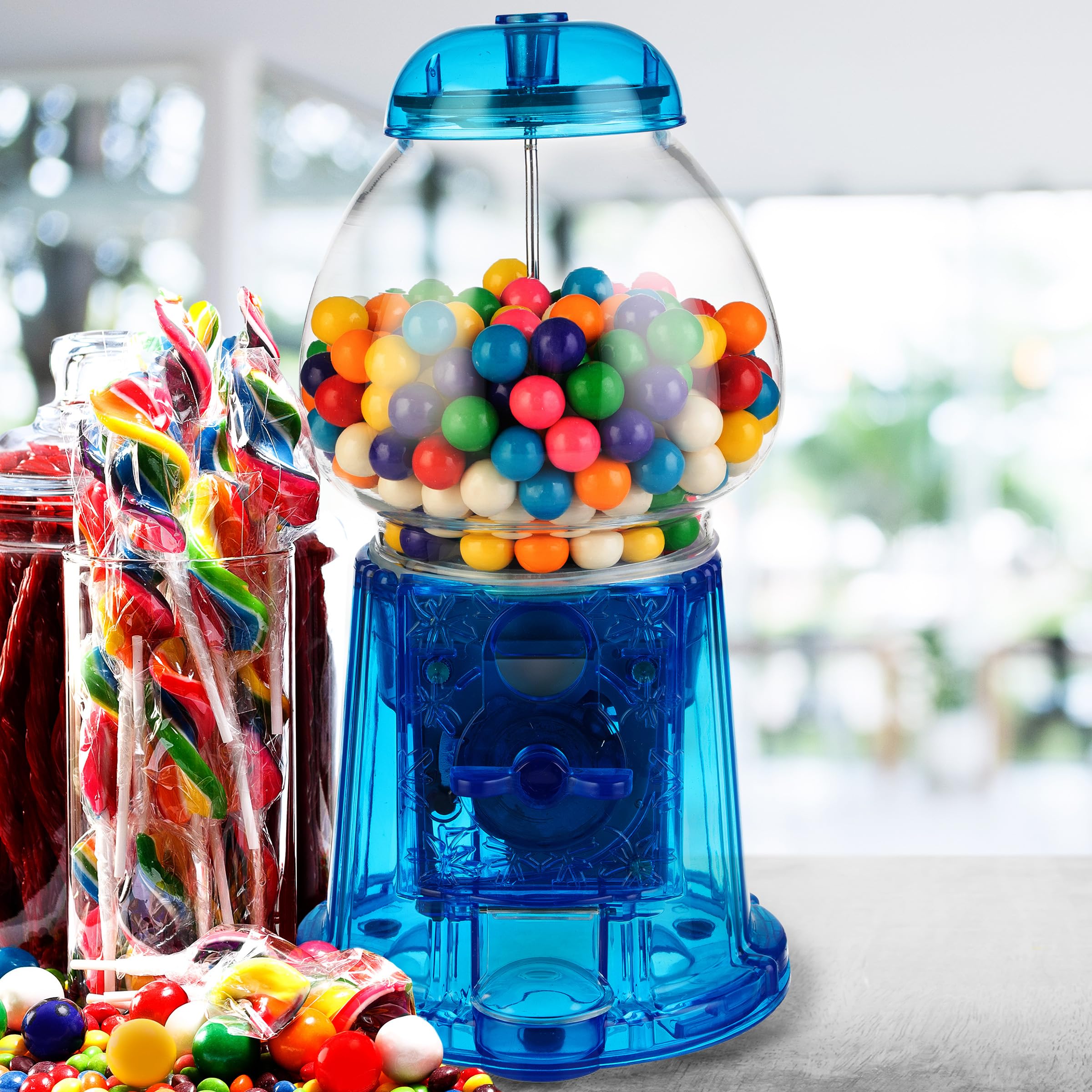 11-Inch Translucent Gumball Machine - Coin-Operated Candy Dispenser Vending Machine and Piggy Bank by Great Northern Popcorn (Blue)