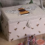 Hobby Gift Sewing Box Wood Fabric Embroidered Bee Medium view 6