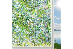 DUOFIRE Window Films for Privacy Decorative Stained Glass Window Film Rainbow Foliage Window Cling Anti UV Reusable Non-Adhes