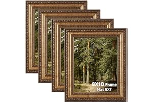 8x10 Vintage Gold Picture Frame Set of 4, Antique Bronze Picture Frames for Wall Hanging or Tabletop, 8 x 10 Ornate Photo Fra