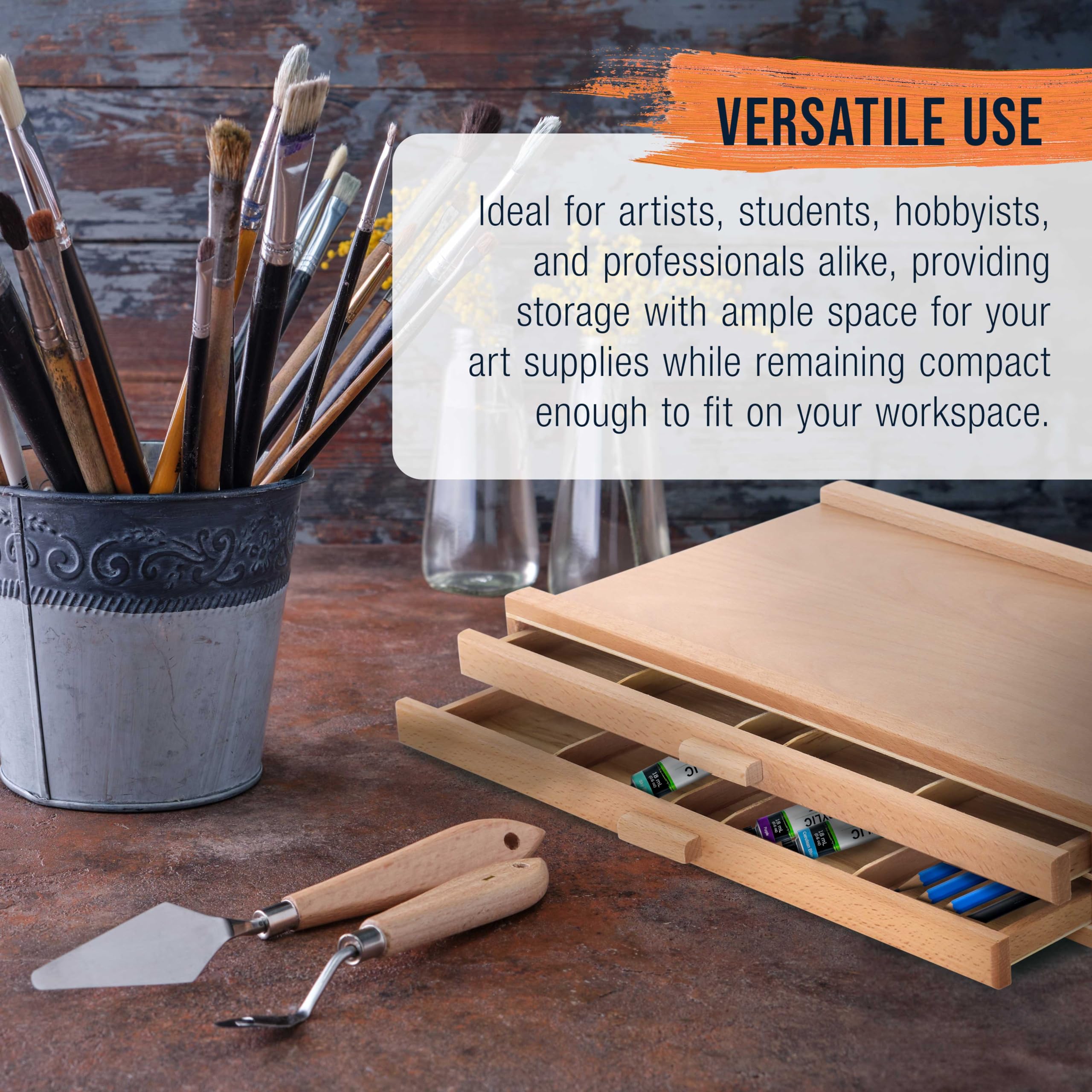 U.S. Art Supply 2-Drawer Artist Tool Supply Box with 5 Compartments per Drawer - Hardwood Art Box for Artist Supplies, Brushes, Pencils, Erasers, Tool Storage Organizer Case
