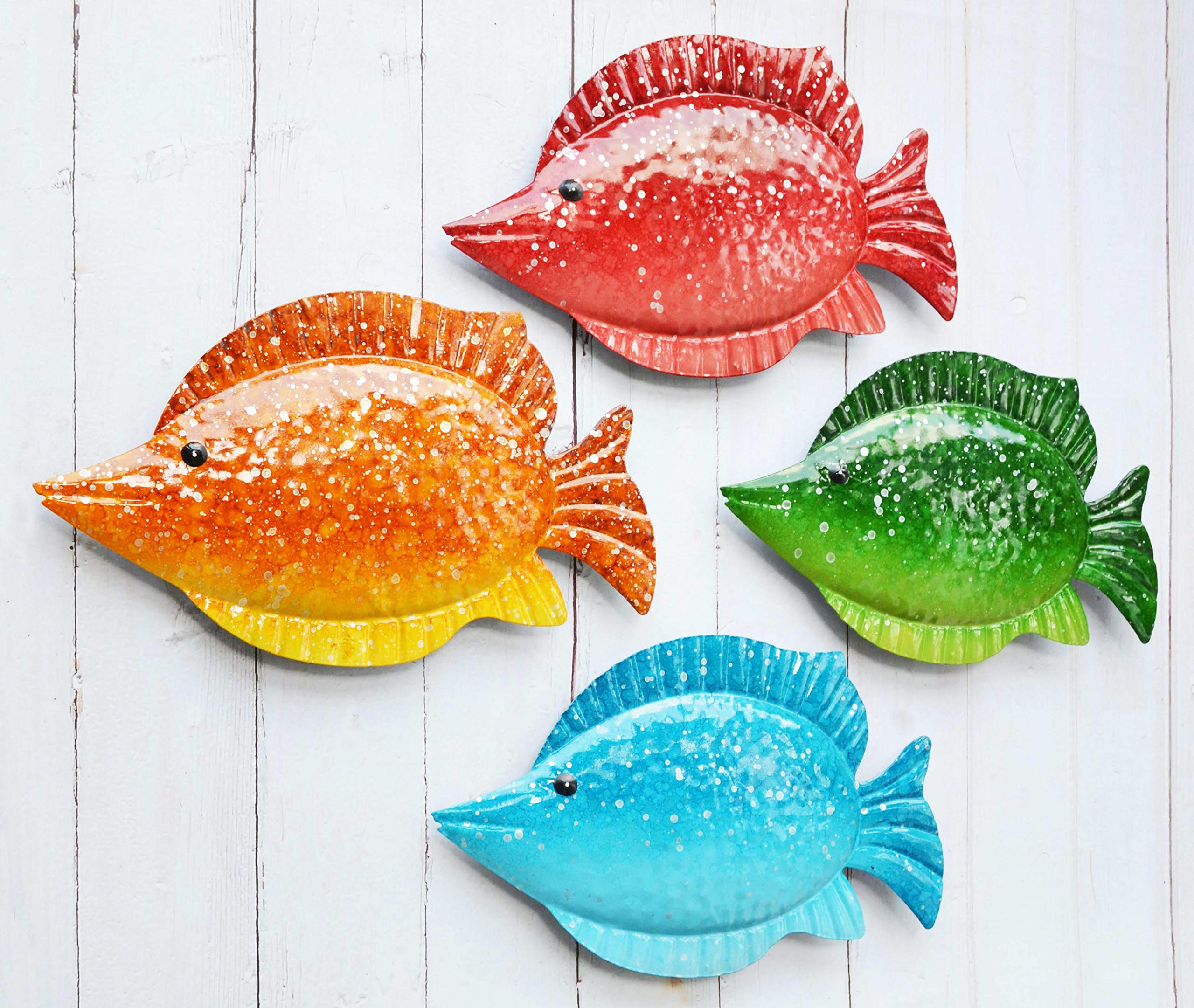 ShabbyDecor Coastal Ocean Sea Metal Fish Hanging Wall Art Decor for Living Room Bedroom Bathroom Guest Room Pool Wall Decor set of 4