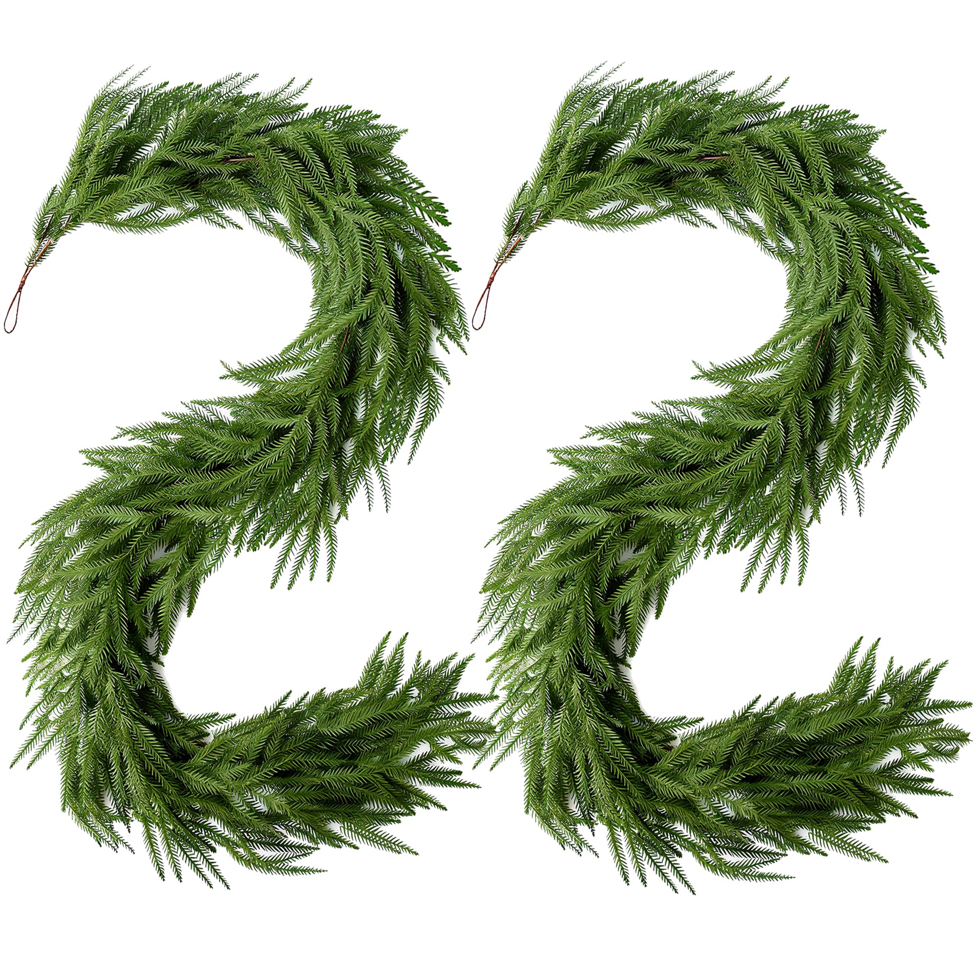 Photo 1 of 2Pcs Christmas Norfolk Pine Garlands, 6Ft Real Touch Artificial Faux Winter Dense Greenery Garland for Table Mantle Fireplace Wall Fence Stair Window Xmas Wreath Indoor Outdoor Holiday Decoration