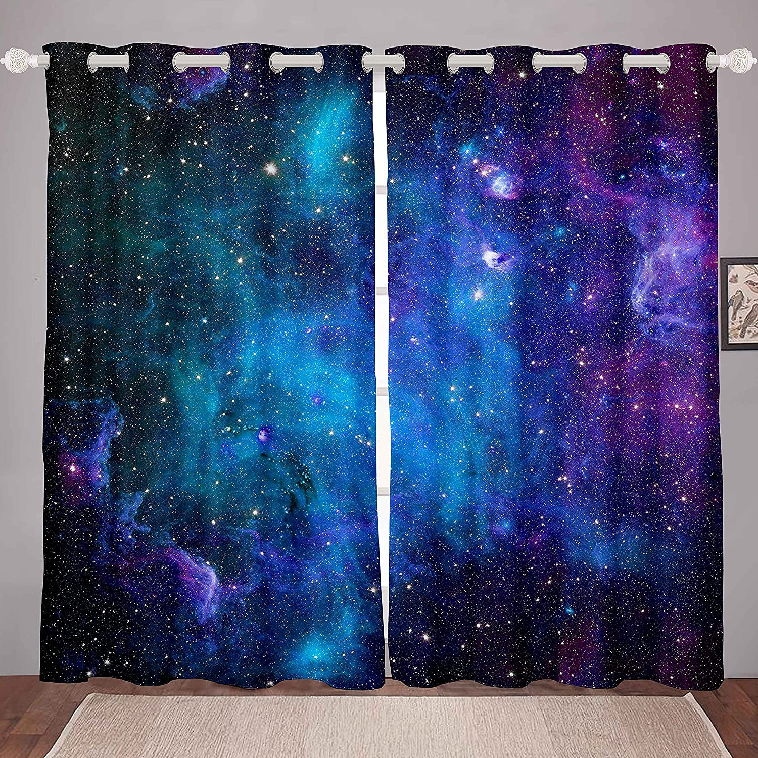 Loussiesd Galaxy Outer Space Curtains for Bedroom Living Room Starry Nebula Curtains Universe Galaxy Windows Drapes Astronomy Astrology Curtains for Kids Boys Girls Adults, W52*L63*2 — image 1