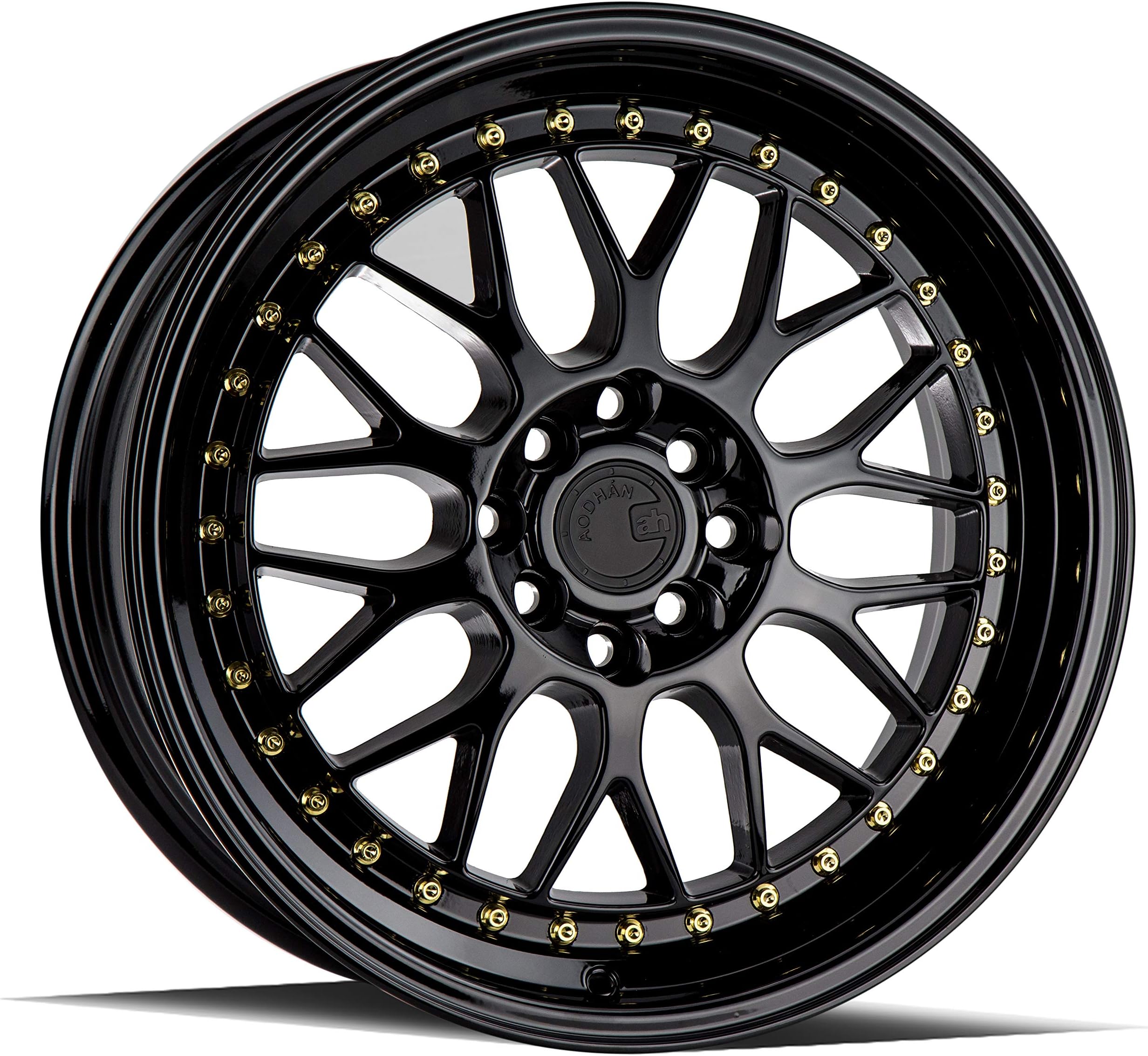 AodHan AH02 Wheel - Full Black (Gold Rivet): 17x8 Wheel Size; 4x100/114.3 Lug Pattern; 73.1mm Hug Bore; 35mm Off Set.
