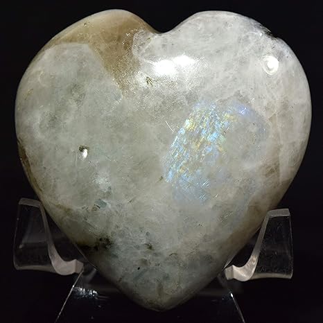 Amazon Com 60mm Rainbow Moonstone Puffy Heart Natural Blue Flash Feldspar Mineral Polished Sparkling Crystal Love Gemstone Heart India Acrylic Display Stand Home Kitchen