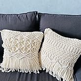 kiido Throw Pillow Covers Macrame Cushion Case Woven Boho Comfy Square Pillow Cases with Tassels Set of 2 Decorative Pillowcase (17X17) AB Style-Wave