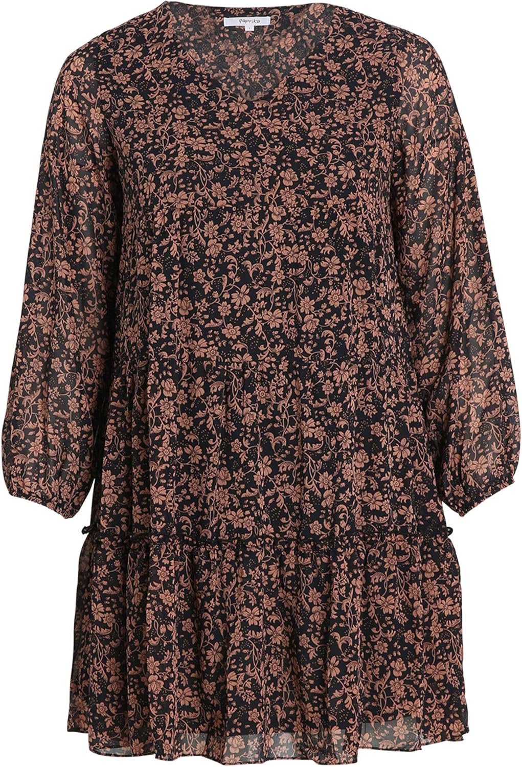 PAPRIKA Woman Plus Size FloralPrint Tunic Dress Long Sleeves Paprika