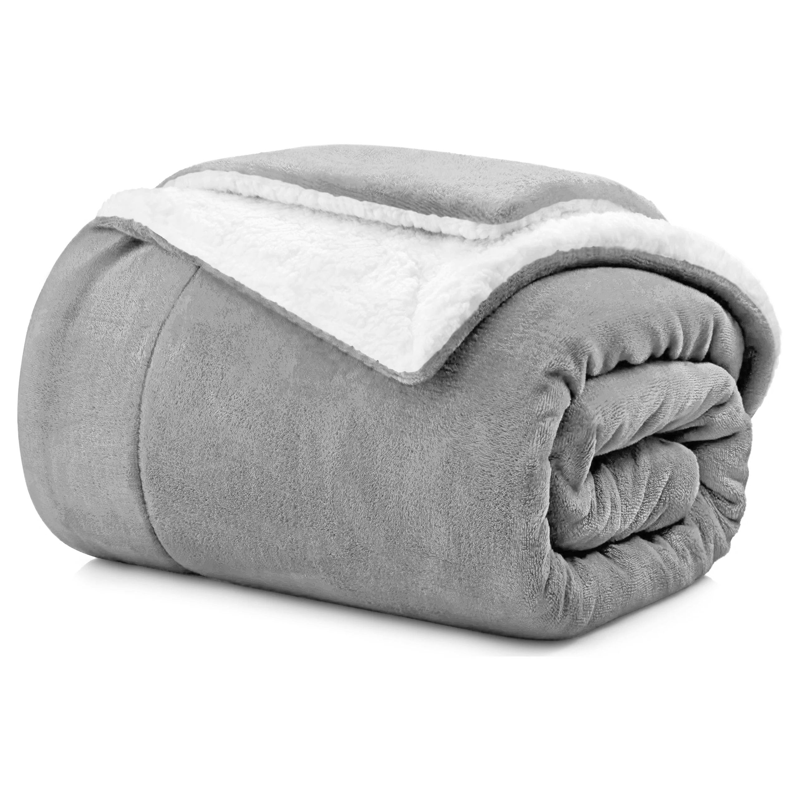 Aspire Homeware Sherpa Fleece Blanket Throws for Sofas - Soft Fluffy Thick Blanket for Bed Throw Reversible Microfiber Silver Sofa Throws (Single (130 x 150 cm))