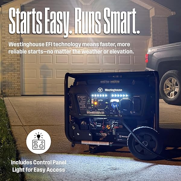 WESTINGHOUSE 9500 PEAK WATT HOME BACKUP PORTABLE GENERATOR, TRANSFER SWITCH READY 30A OUTLET, GAS POWERED