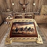 Feelyou Horse Comforter Set Queen Size Galloping Horse Comforter for Boys Kids Teens Western Decor Cute Animal Bedding Set Kawaii Farm Cowboy Brown Duvet Set Room Decor Quilt Set