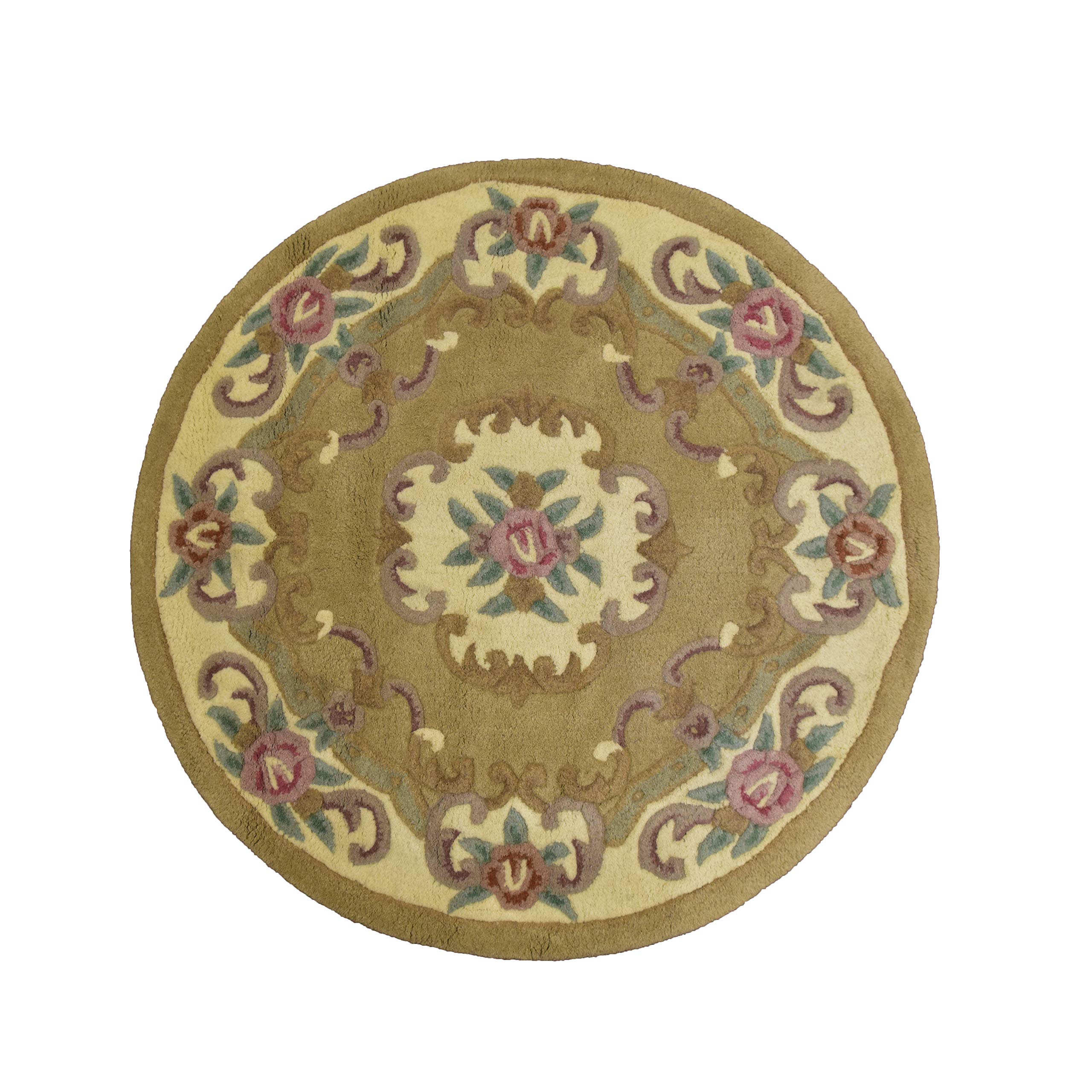 Beige Natural Round Wool 4' Area Rug Handtufted Carpet for Living room