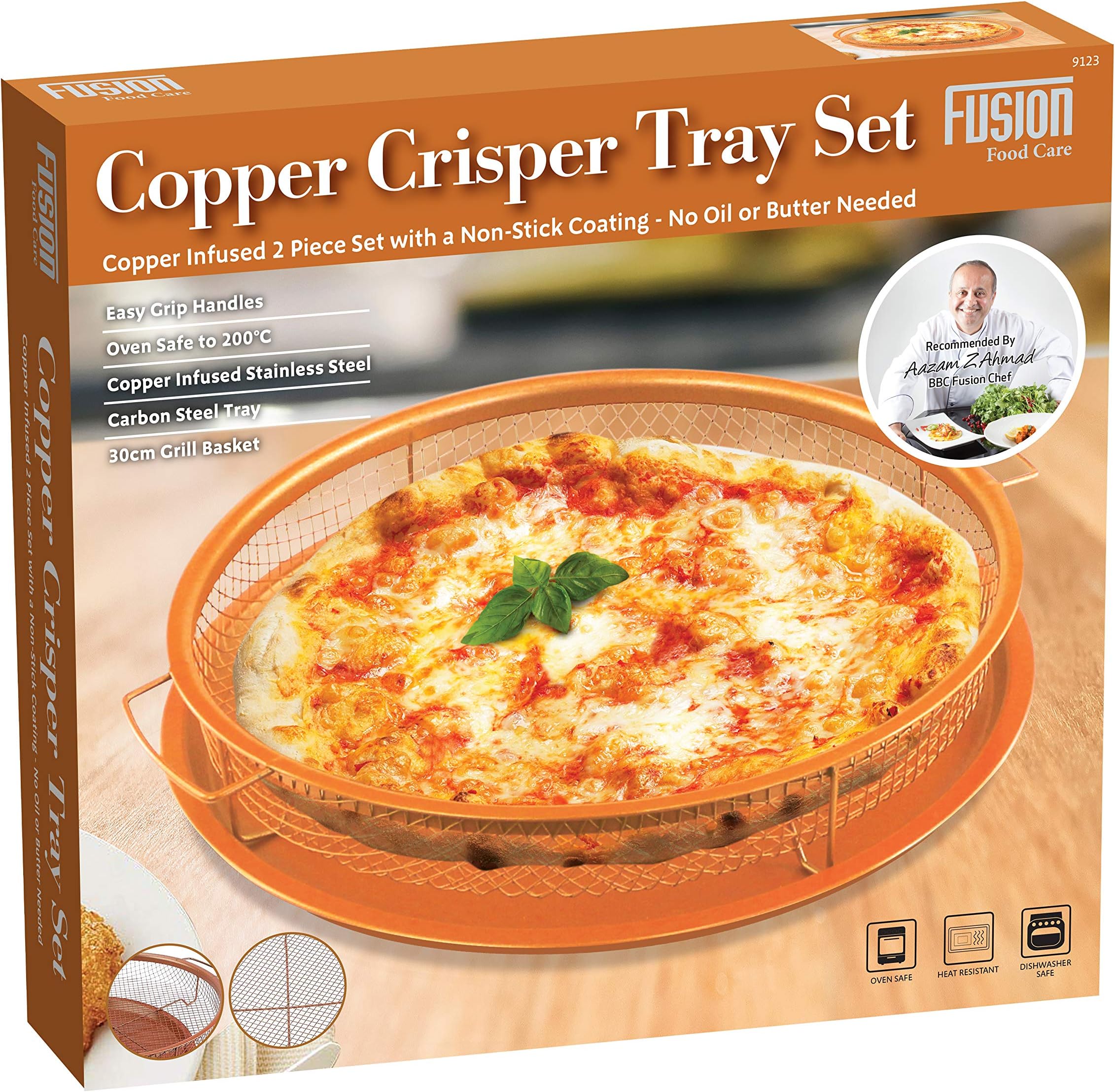 Copper Infused Multi-Purpose Round Crisper Tray Set Non Stick Oven Baking Tray with Crisping Basket