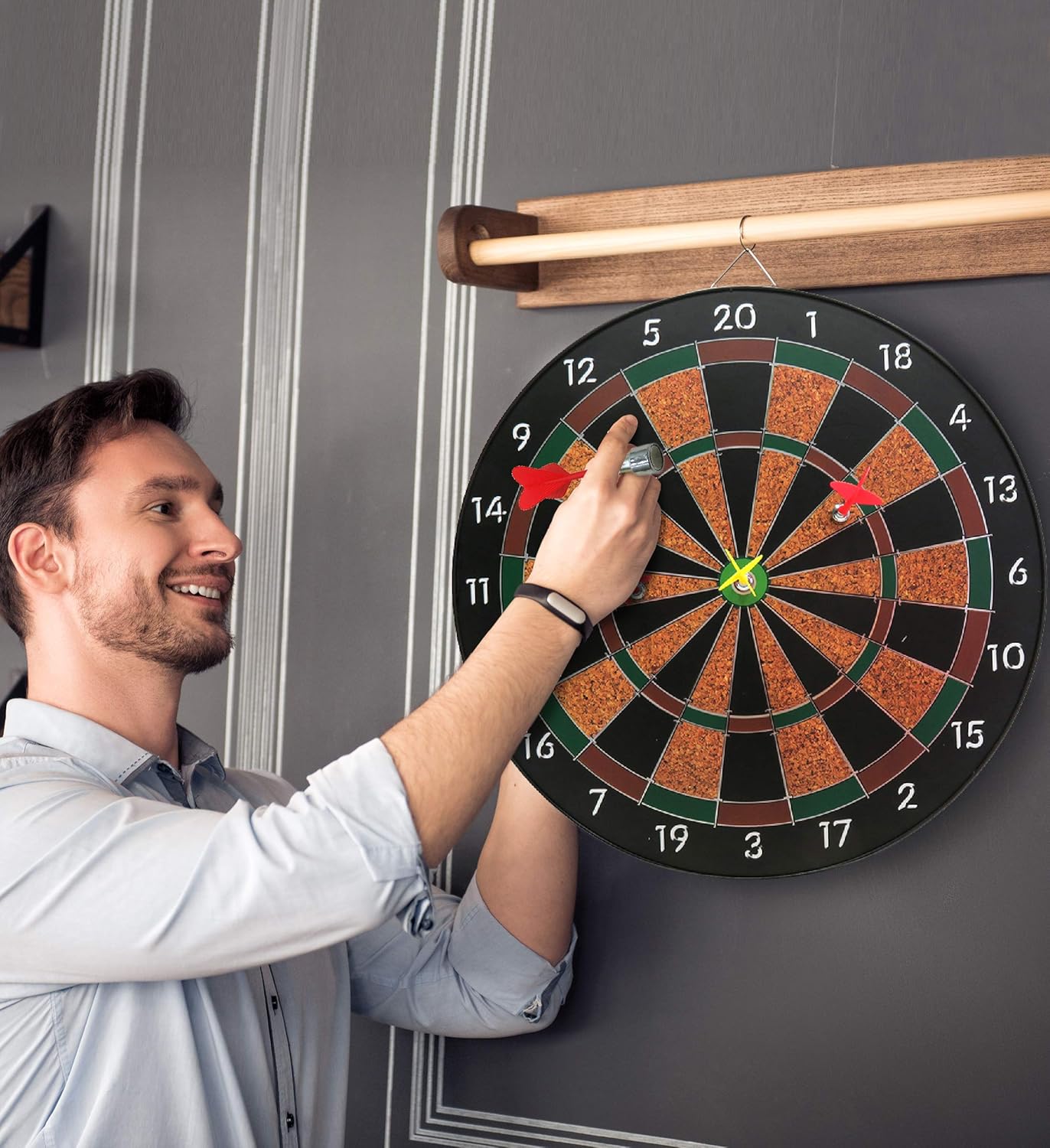 Mozlly Dartboard Pro Magnetic Darts Play Set, 16 Inch Dart Board Gaming Room Man Cave Home Office Classic Active Game Easy Set Up Indoor Outdoors Sports Themed Kids Teens Adults Toys & Games : Clothing