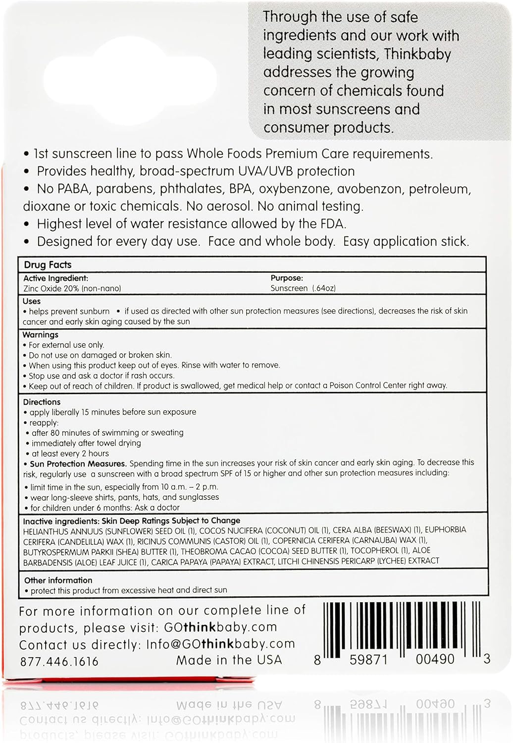 Thinkbaby SPF 30 Sunscreen Stick, Safe, Natural, Water Resistant Sun Cream for Babies Kids & Adults, Vegan - Image 5
