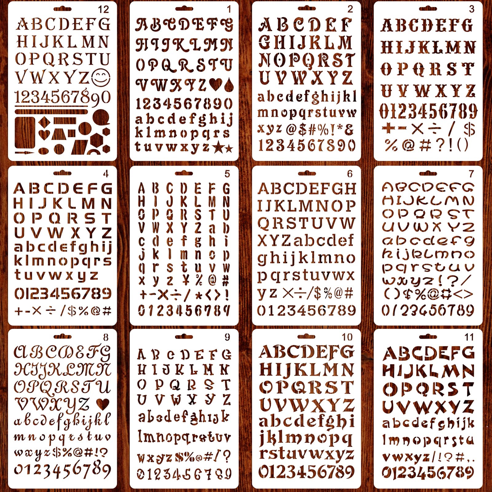 Qpout 12 Pack Letter and Number Stencils, Letter Stencils for Painting, Alphabet Templates for Crafts Reusable, Kids Scrapbooking/Card/Wall/Notebook/Birthday Party Favor Gift Decorations