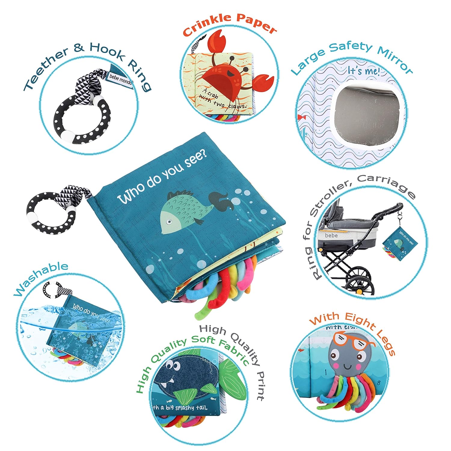 40 Off Sea Animal Non Toxic Fabric Cloth Book Tails Book Fishy Tails Soft Activity Crinkle Books And Toys For Early Education For Babies Infants Toddlers Kids With Teether Teething Book Octopus Shark Toys Games