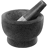 ChefSofi Mortar and Pestle Set - Black Polished Exterior - 6 inch - 2 Cup Capacity