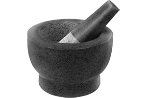 ChefSofi Mortar and Pestle Set - Black Polished Exterior - 6 inch - 2 Cup Capacity