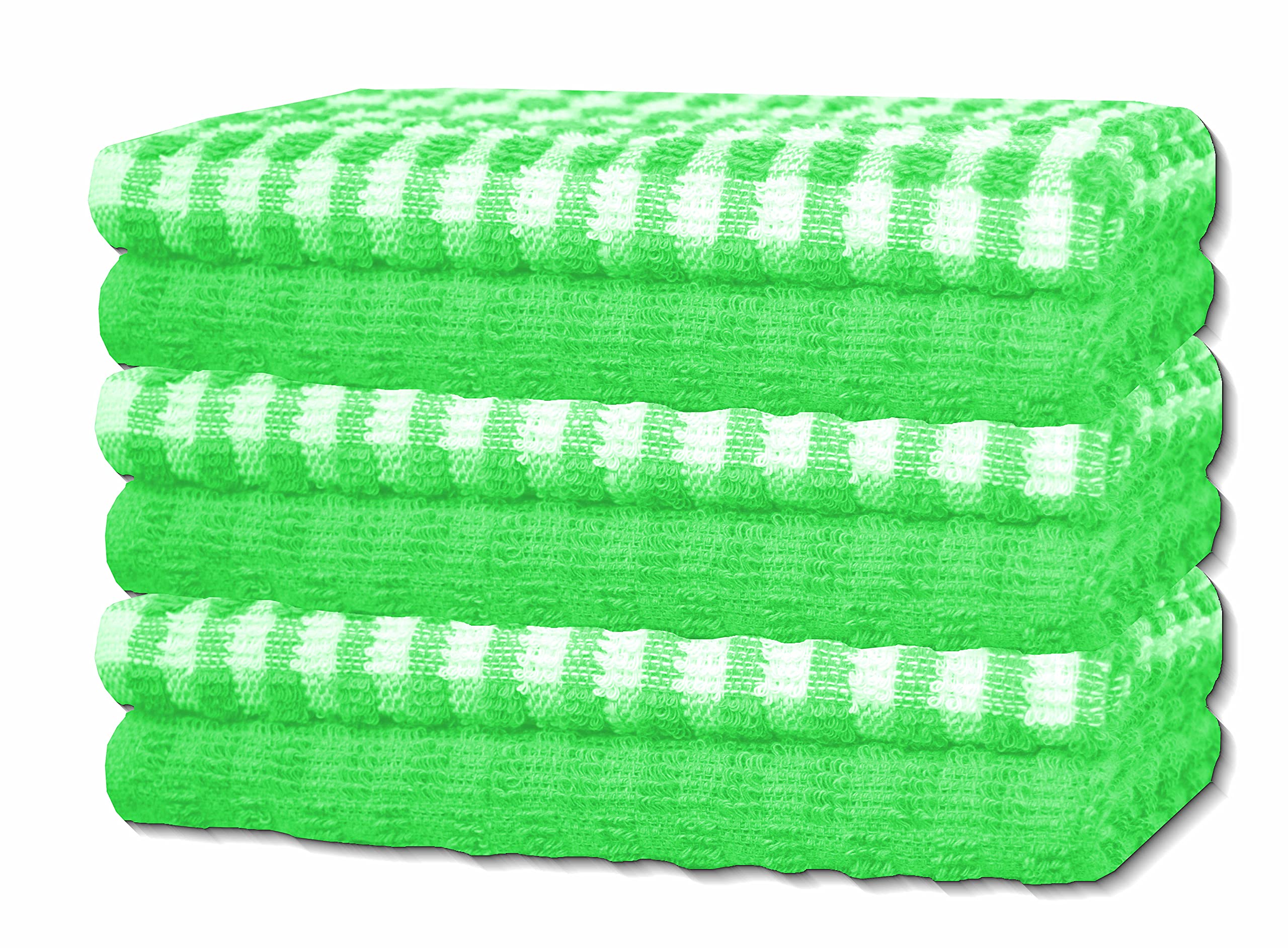 Bargain Hunt Mono Check Terry Cotton Tea Towels Kitchen Hand Towels Linen Set of 6 (Green)