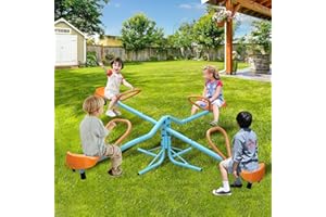 HEVAOTRY 360° Rotating Kids Seesaw - 4 Seat Teeter Totter for Toddlers Age 2-5, Heavy Duty Outdoor Playground Equipment,Age 2+