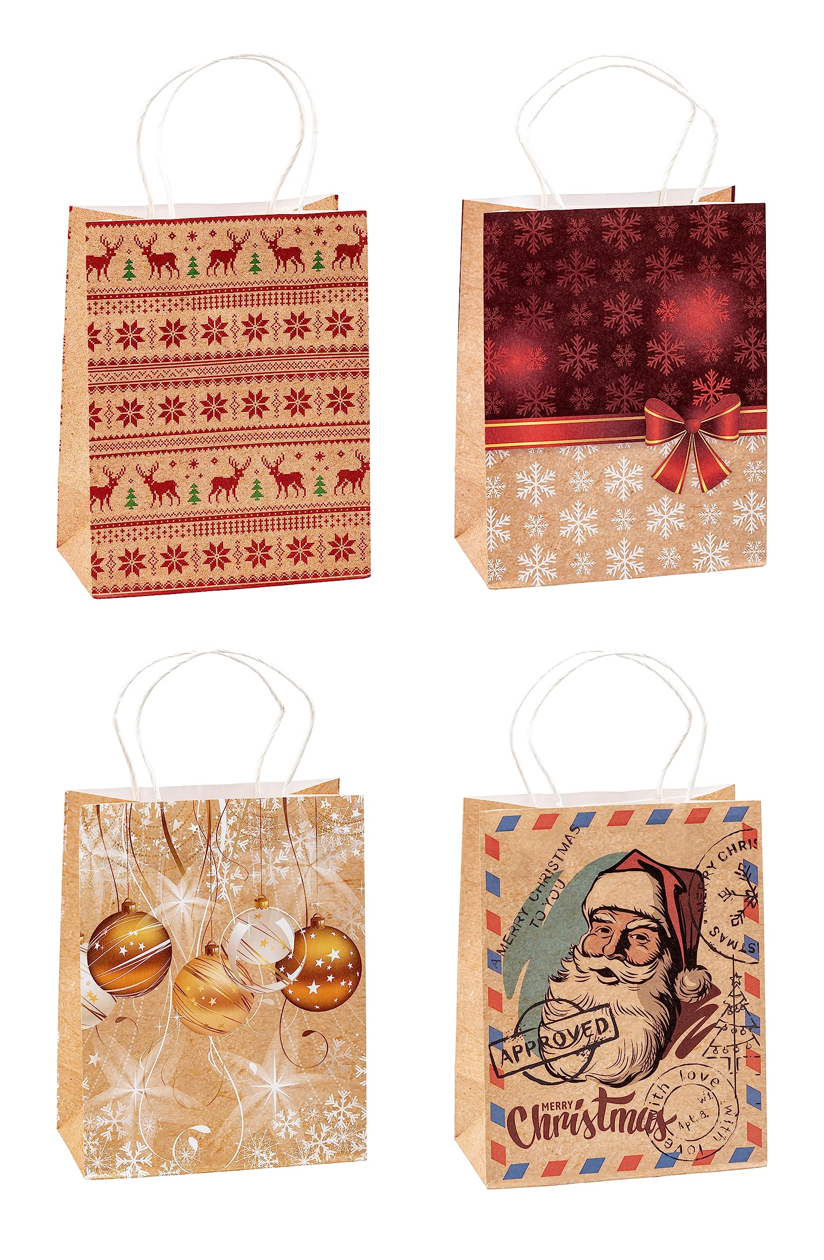 TSI 88011 Christmas Kraft Paper Gift Bags Pack of 12 Medium (H x W x D) 23 x 18 x 10 cm