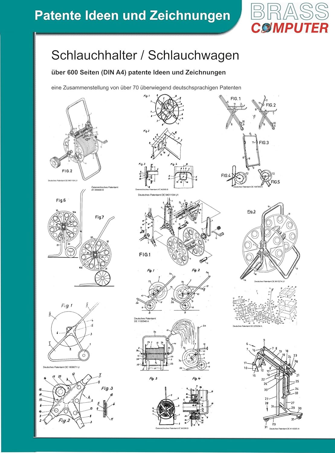 Schlauchhalter / Schlauchwagen, über 1000 Seiten (DIN A4) patente Ideen und Zeichnungen