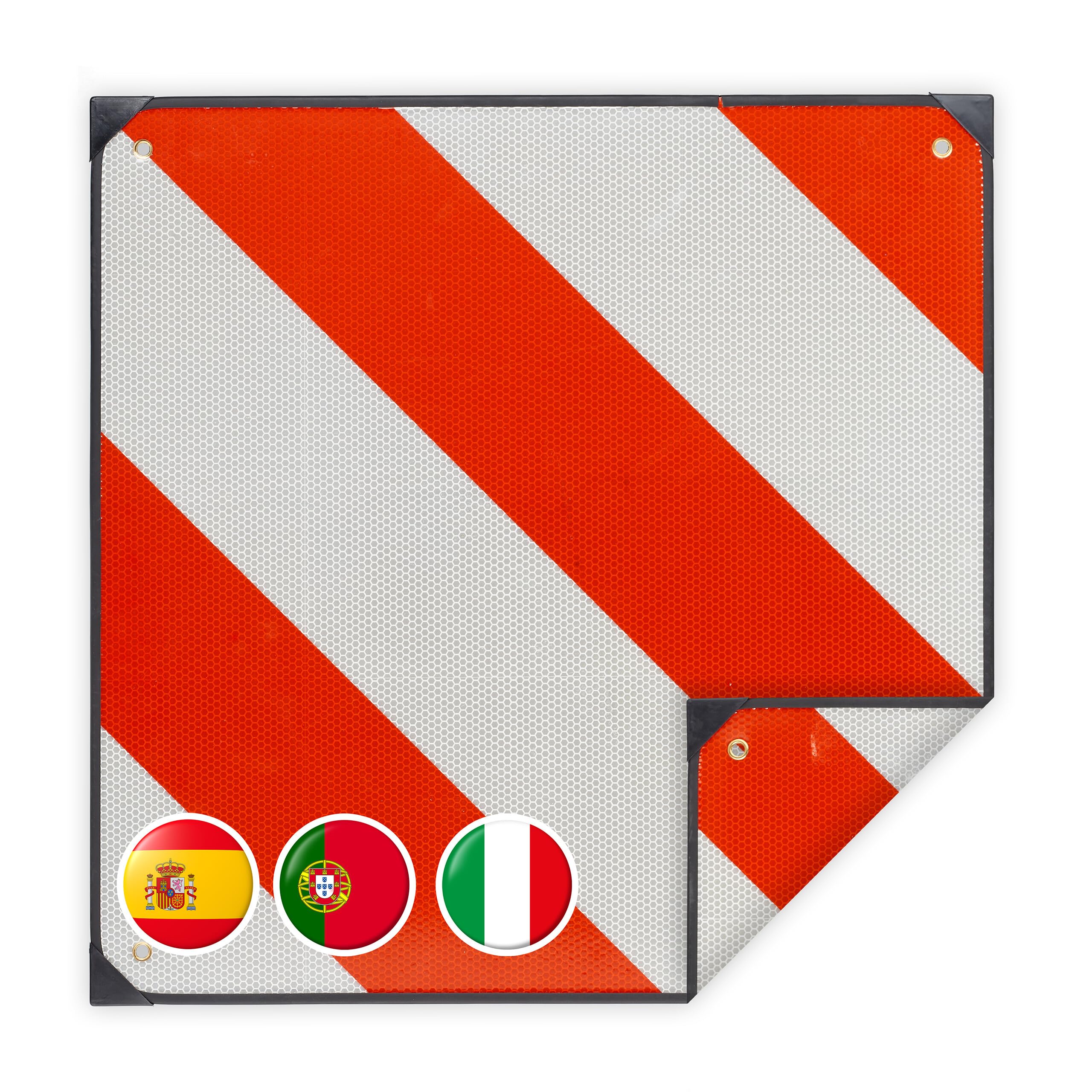Relaxdays Rear Warning Sign, 2in1 Reflective Plate Spain & Italy, Car, Caravan, Aluminium, Red/White, Striped, 50x50cm