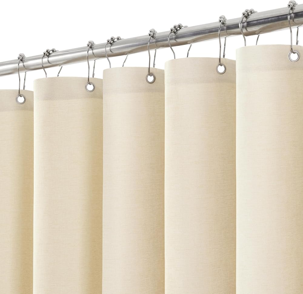 Linen Look Shower Curtain 182x198cm with Metal Hooks Beige