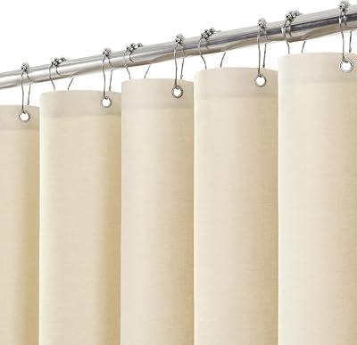 Shower Curtain Linen Look 152x214cm Beige with Metal Hooks
