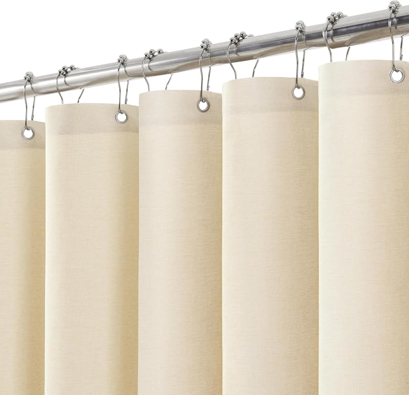 Linen Look Shower Curtain 182x198cm with Metal Hooks Beige