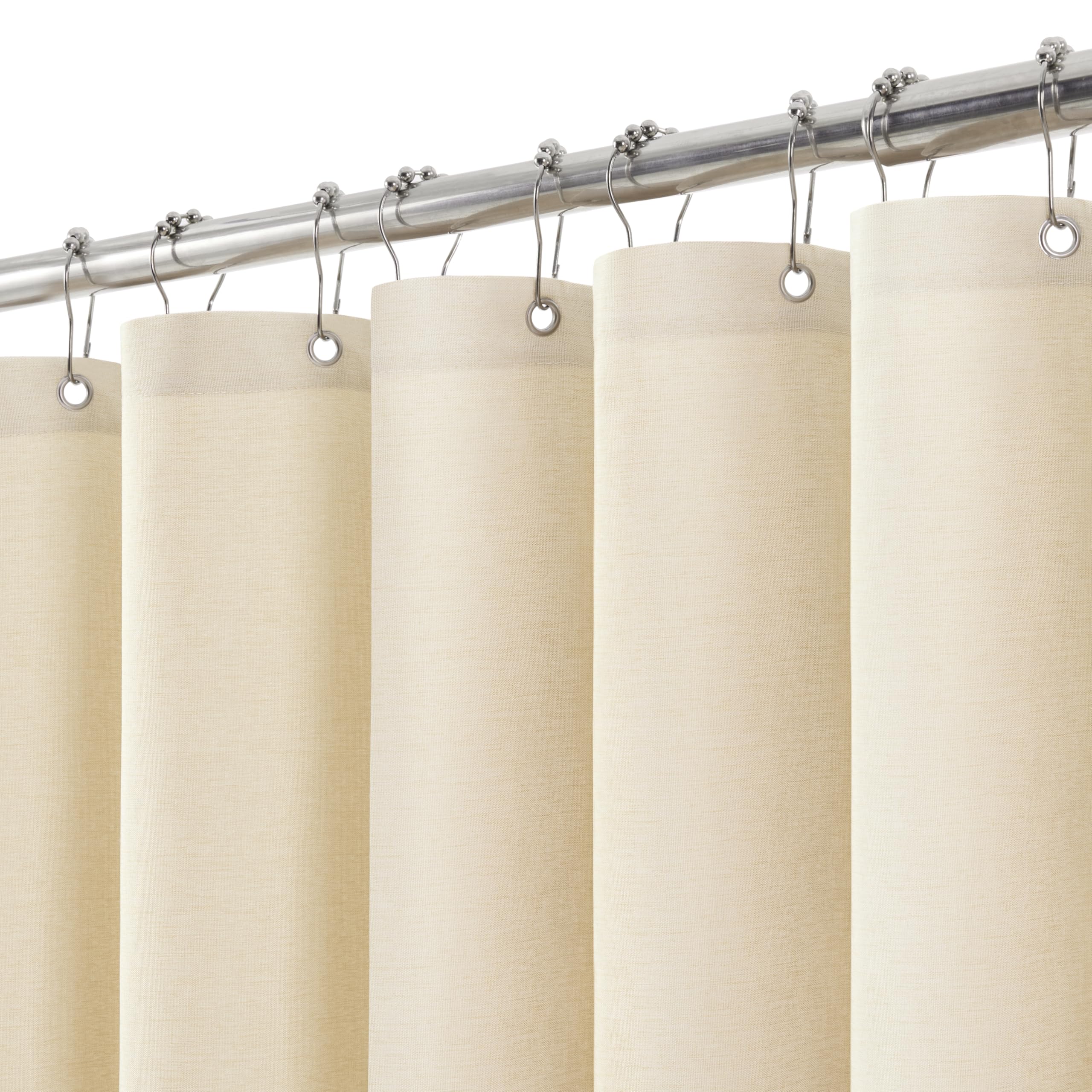 Shower Curtain for Bathroom with Metal Hooks Linen Fabric Shower Curtain Heavy Duty Bath Curtain for Wet Room Bathtub Shower Stall, Hotel Quality, Weighted Hem, Waterproof - 182 x 182cm (Beige)