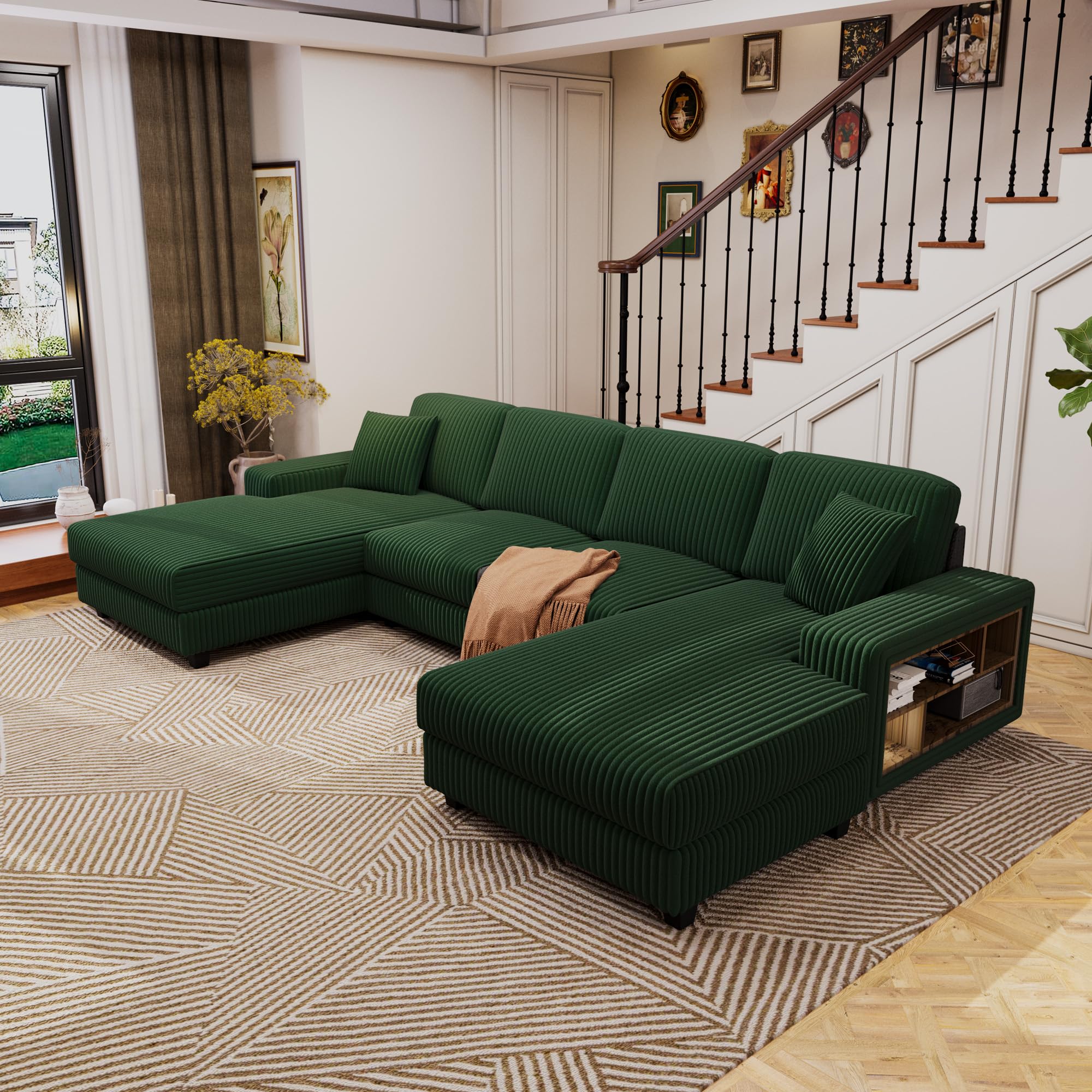 Photo 1 of *** PARTIAL SET *** ONLY 1/4 Box ***Eafurn 137" Oversized Symmetrical U Shaped Modular Sectional Sofa with Double Chaise Lounge and Storage Cabinet,6 Seater Corduroy Upholstered Lounger Couch Sets w/Extra Deep Seat