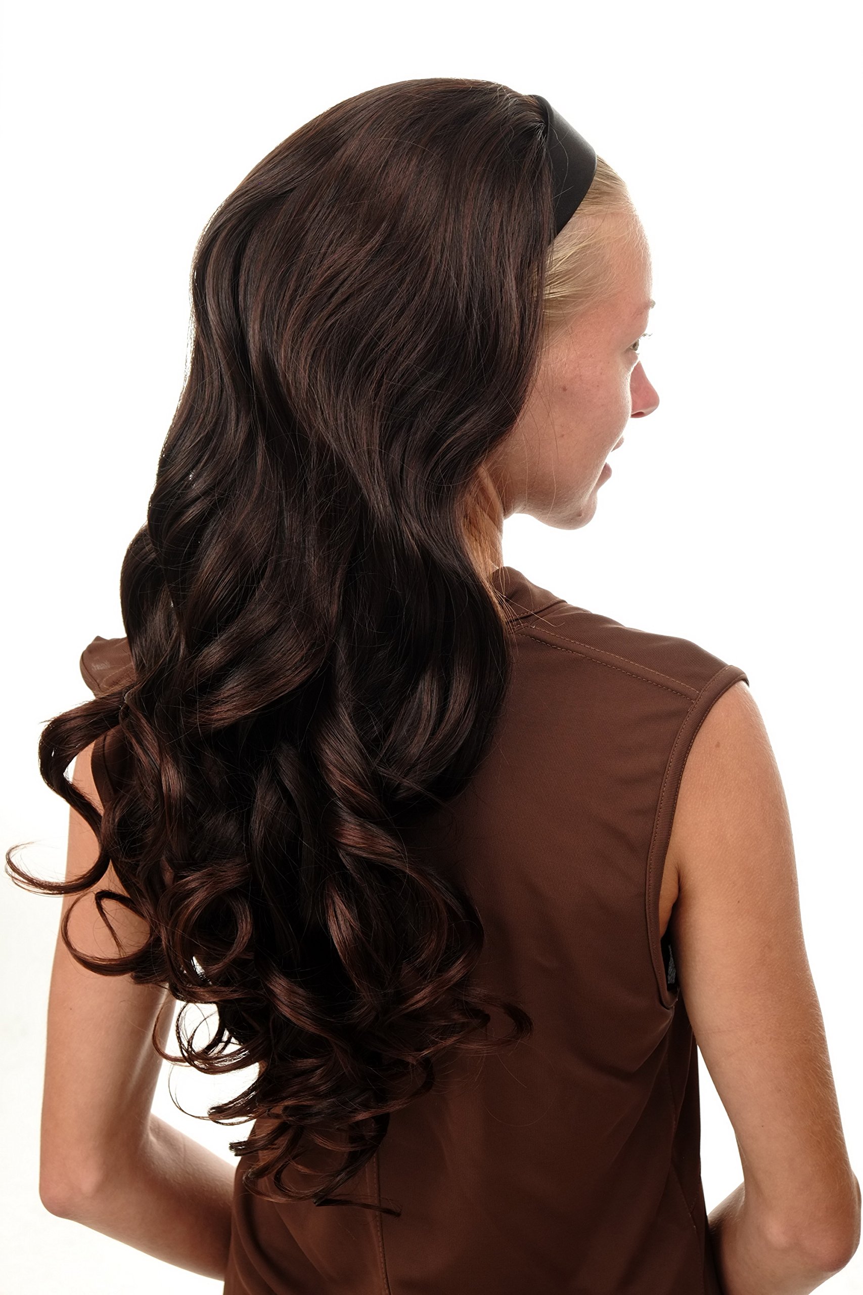 WIG ME UP - WH5044-2T33 Halfwig Hairpiece Extension with black hair hoop very long wavy mahogany brown mix 25inch