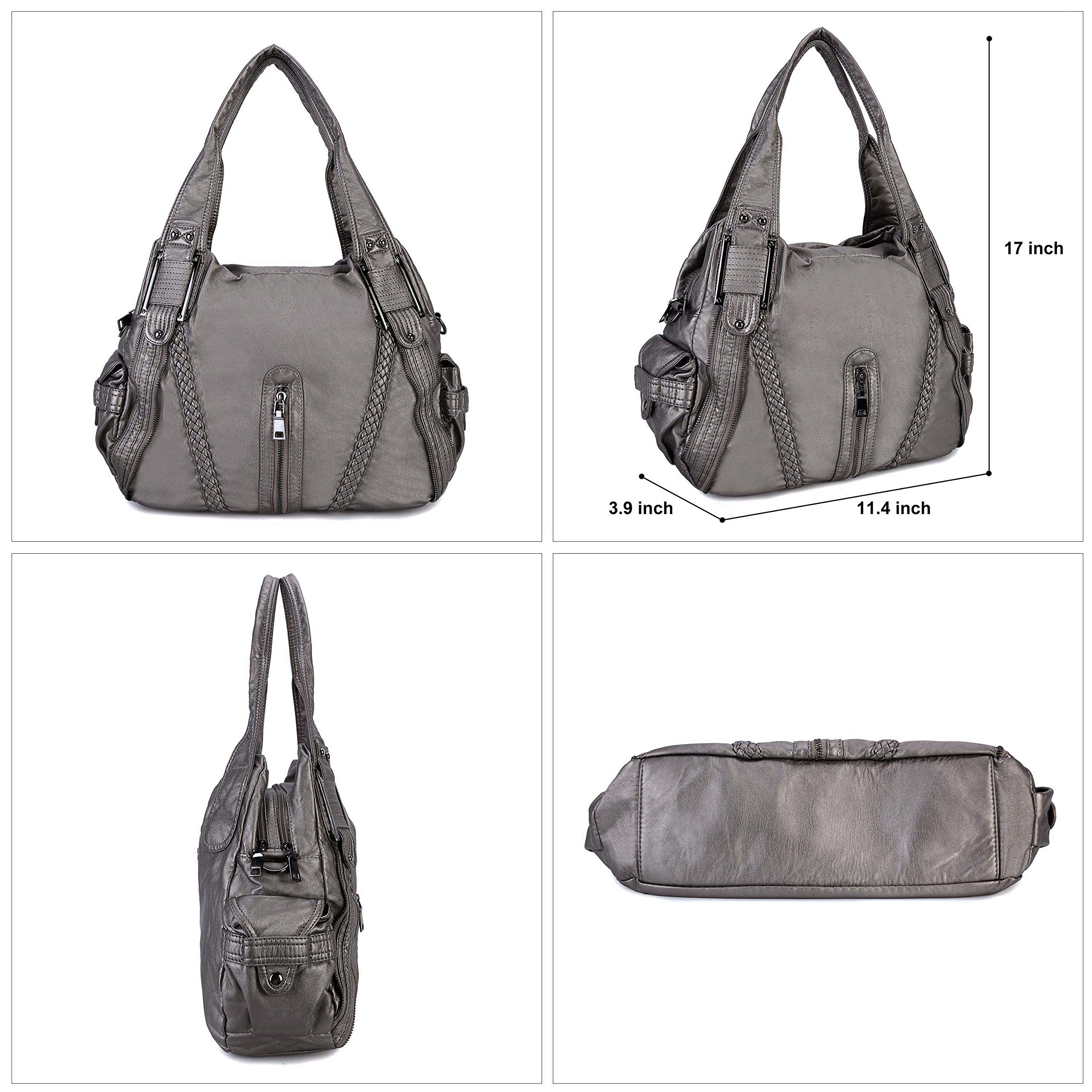 Women Large Capacity Tote Bag Soft Leather Handbag Purse for Ladies Crossbody Shoulder Bag Silver