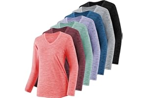 BVNSOZ 4-7 Pack Long Sleeve Shirts for Women,Moisture Wicking Shirts Long Sleeve Workout Tops for Women V Neck Hiking T-Shirts