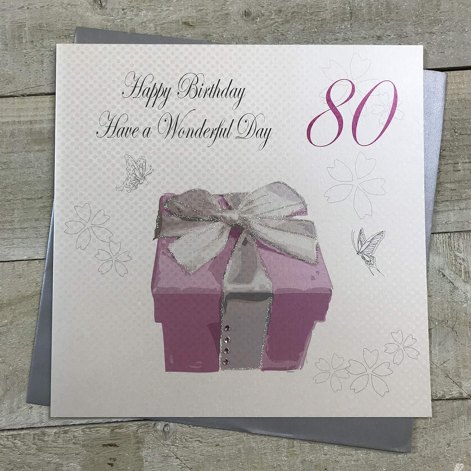 White Cotton Cards Happy Birthday Handmade Large 80th Birthday Card, XPB80, 16 x 16 cm
