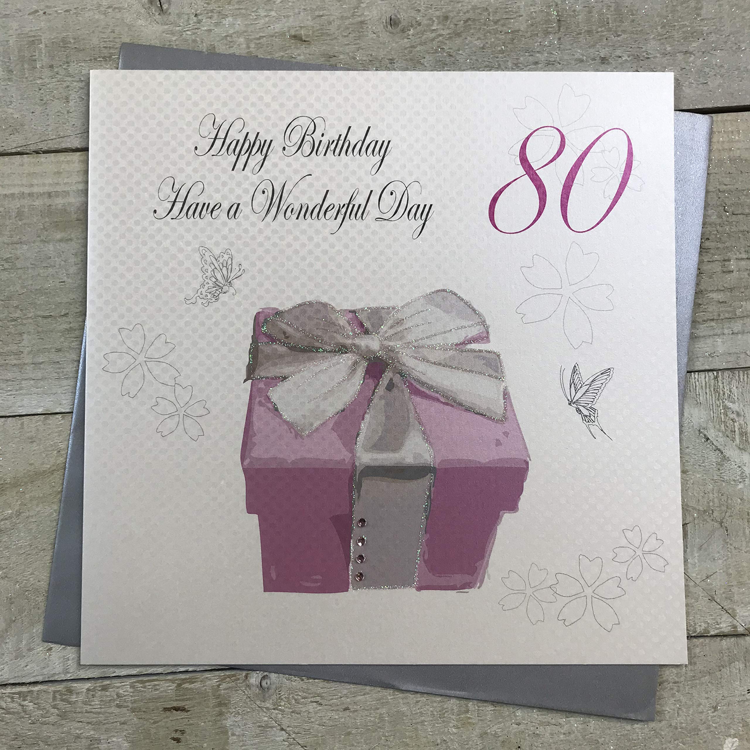 White Cotton Cards Happy Birthday Handmade Large 80th Birthday Card, XPB80