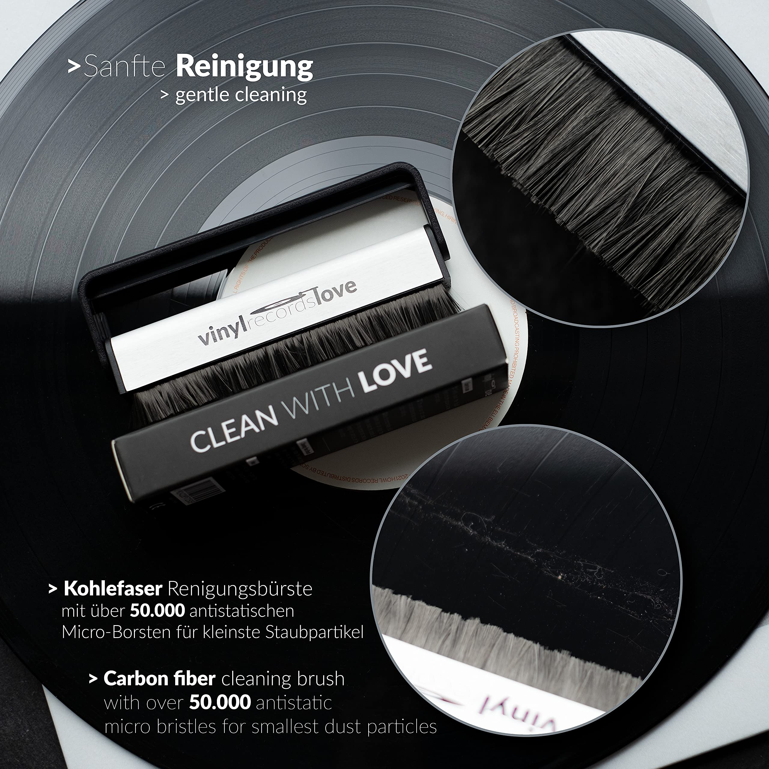 Schallplattenbürste | Schallplatten Reinigung Antistatisch | Vinyl Zubehör | Kohlefaserbürste für Schallplatten | Plattenbürste | Schallplatten Bürste | Plattenreiniger | Vinyl Bürste 4
