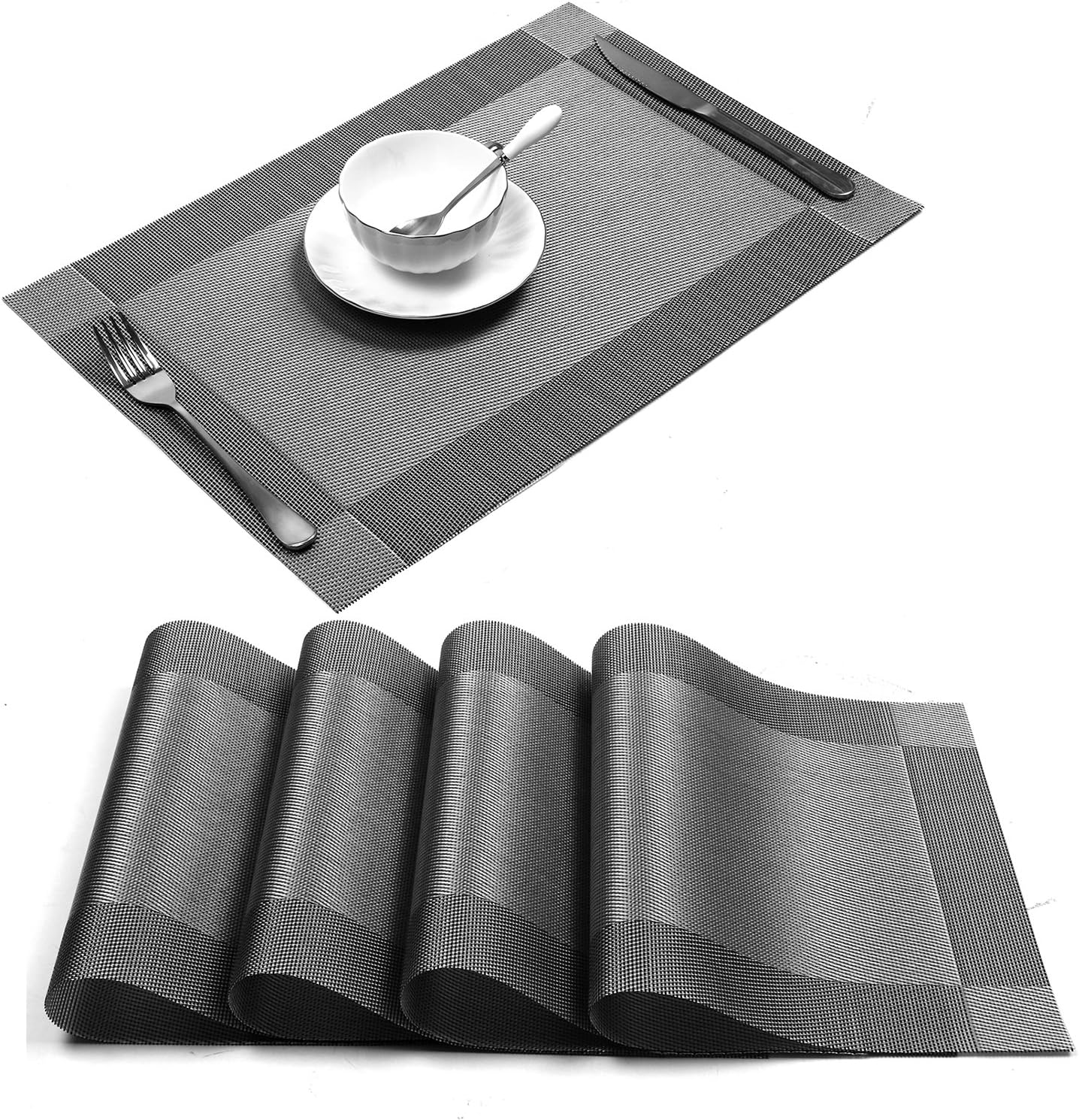 U'Artlines Placemat, Crossweave Woven Vinyl Non-Slip Insulation Placemat Washable Table Mats (Grey, 4pcs placemats): Home & Kitchen
