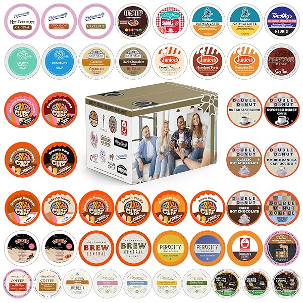 CUSTOM VARIETY PACK COFFEE, TEA, AND HOT CHOCOLATE HOLIDAY WINTER SAMPLER – SINGLE SERVE PODS FOR KEURIG K-CUP MACHINES, 50 ASSORTED FLAVORS PARTY MIX(PACK OF 1)