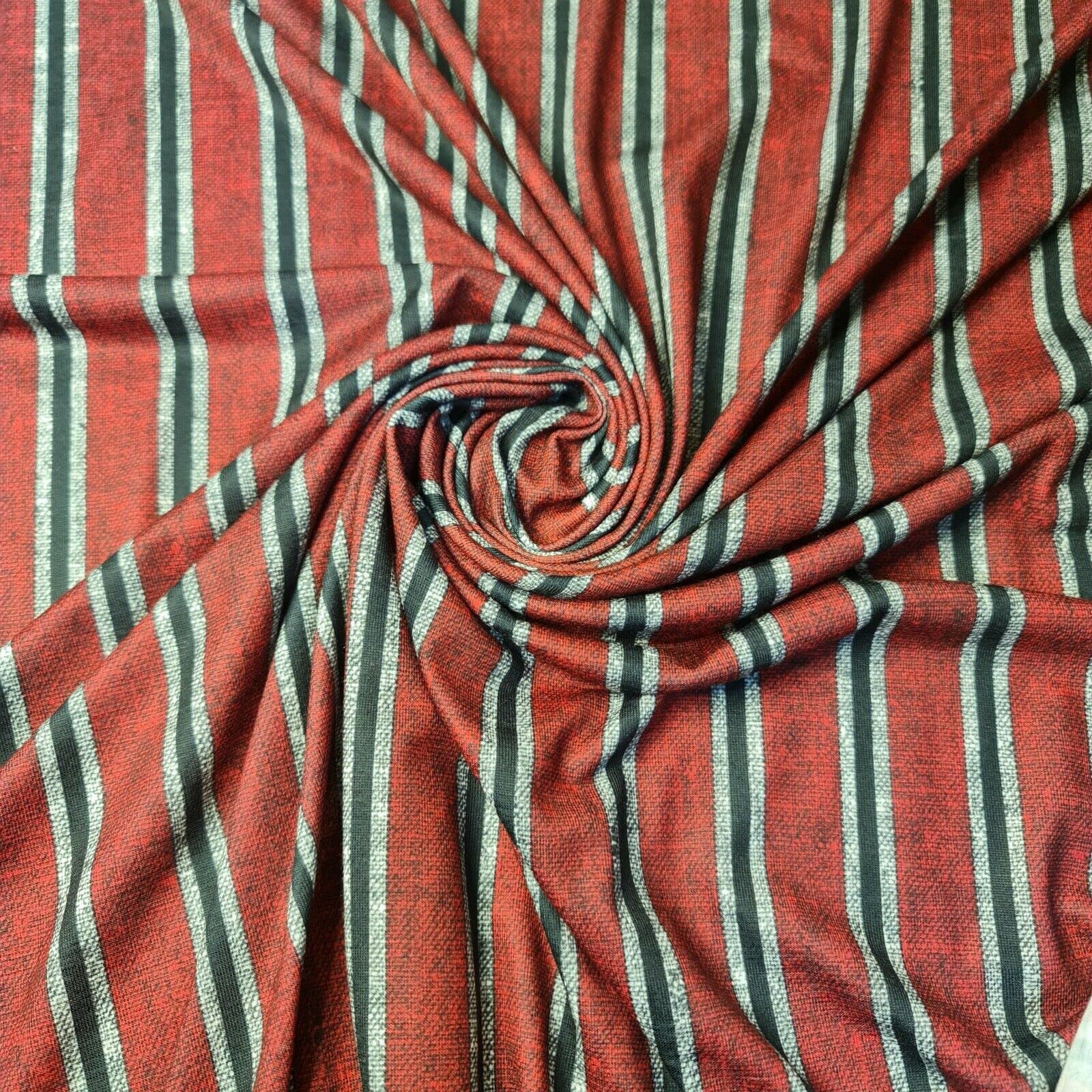 Soft Plain/Printed Cotton Jersey Stretch Knit T Shirt Baby Grow Craft Fabric Material 58" - 150 cm Wide Sold As 1 Meter Pre - Cut Lengths (Burgundy/Black Stripe)