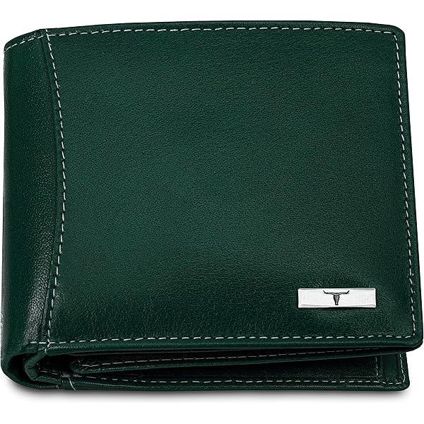 Tems Hand Crafted PU Leather Men's Bi-fold Wallet – Green Leaf Print, Floral Pattern, Black, Gift Box Included – 2pc Lot